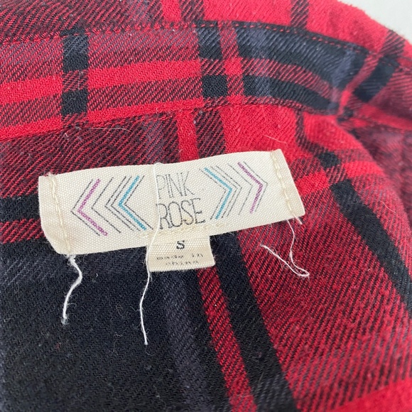 Pink Rose Red Flannel Plaid Shirt Boho Country Casual Long Sleeves Size Small - Picture 9 of 9